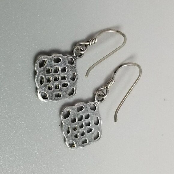 Vintage Sterling Silver Celtic Knot Style Dangle Earrings, 925 Hooks, Estate - Picture 3 of 7